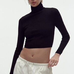Zara Cropped Knit Black Turtleneck Sweater Size S EUC